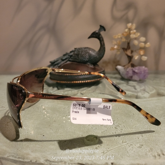 Prada SPR74V Catwalk Modified Cat Eye Sunglasses Gold Frame MA#9 - Picture 12 of 13